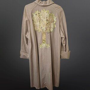 Vintage Fairy Boho Romantic Jacket Long Coat Womens M Beige Tree Floral Artsy